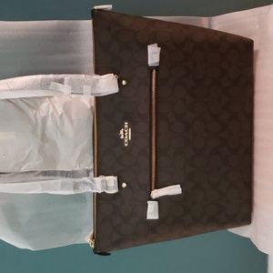 COACH signature gallery tote in brown/black NWT